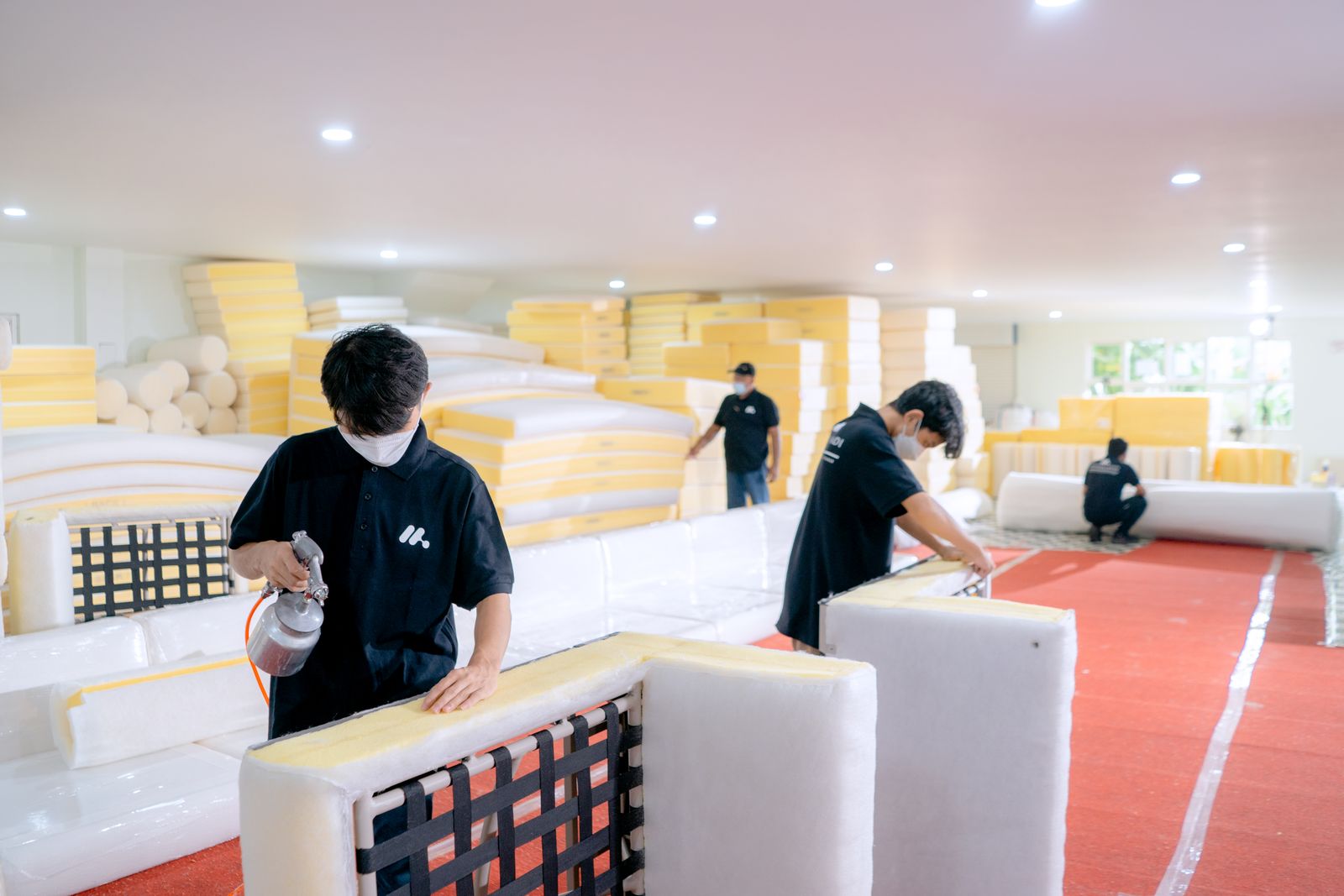 Stacks of foam blocks in a workshop